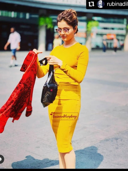 Rib Knit Crop Tee & Pencil Skirt Set Periwinkley Shop