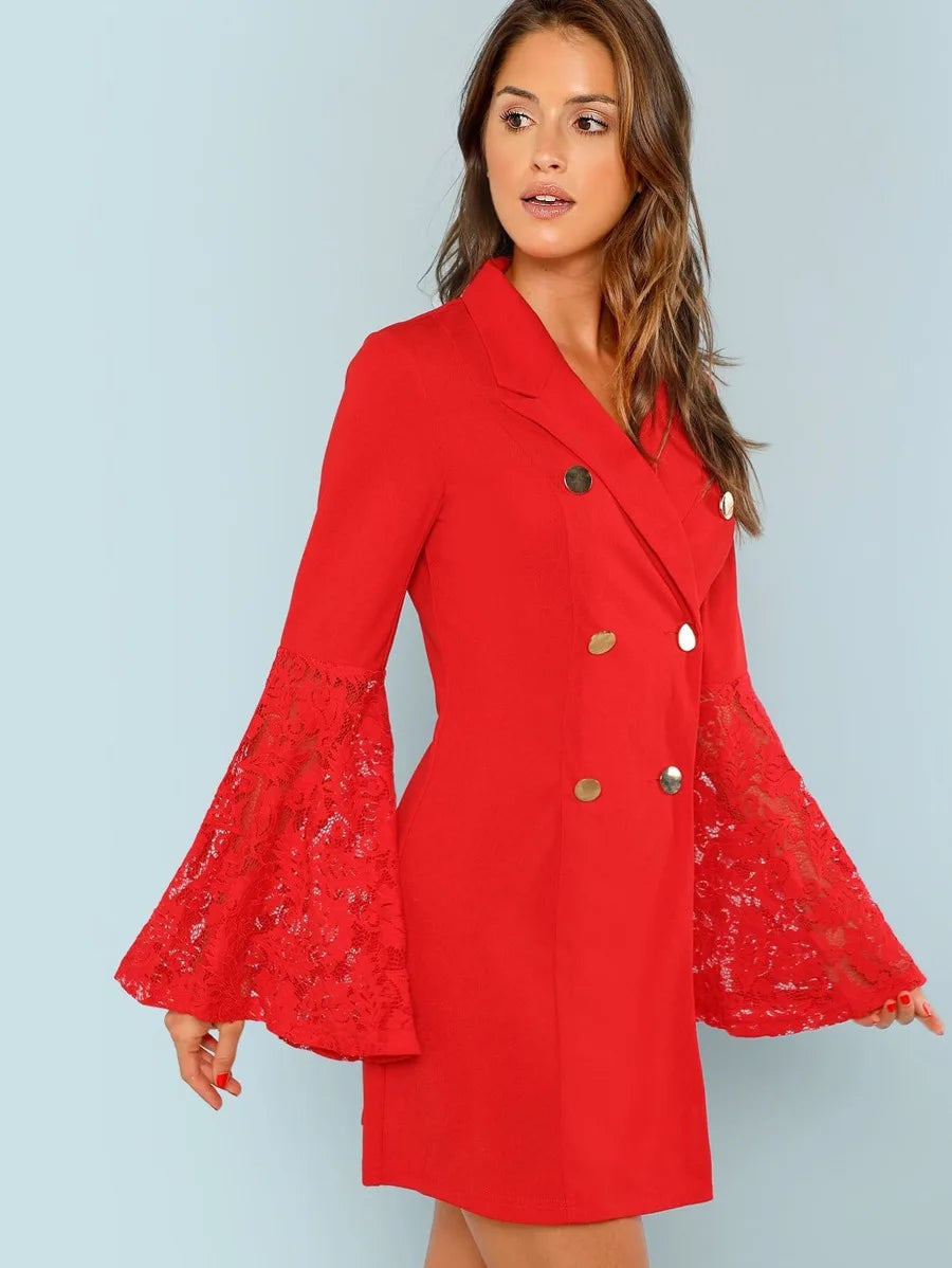 Lace Trim Sleeve Double Breasted Wrap Dress Periwinkley Shop