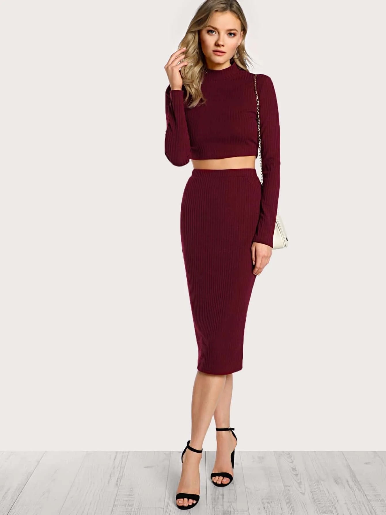 High Neck Crop Top & Pencil Skirt Set Periwinkley Shop