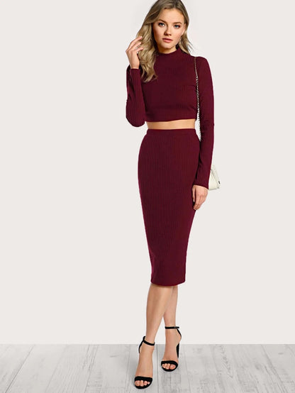 High Neck Crop Top & Pencil Skirt Set Periwinkley Shop