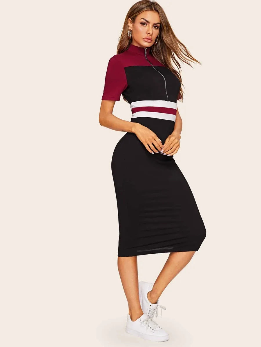Cut-and-sew Half Placket Sweatshirt Dress Periwinkley Shop