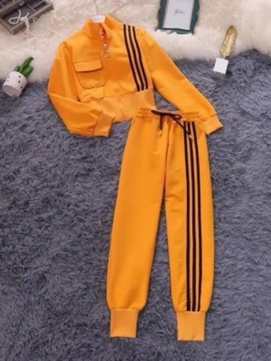 Stand collar high waist striped jacket and track pant set Periwinkley Shop