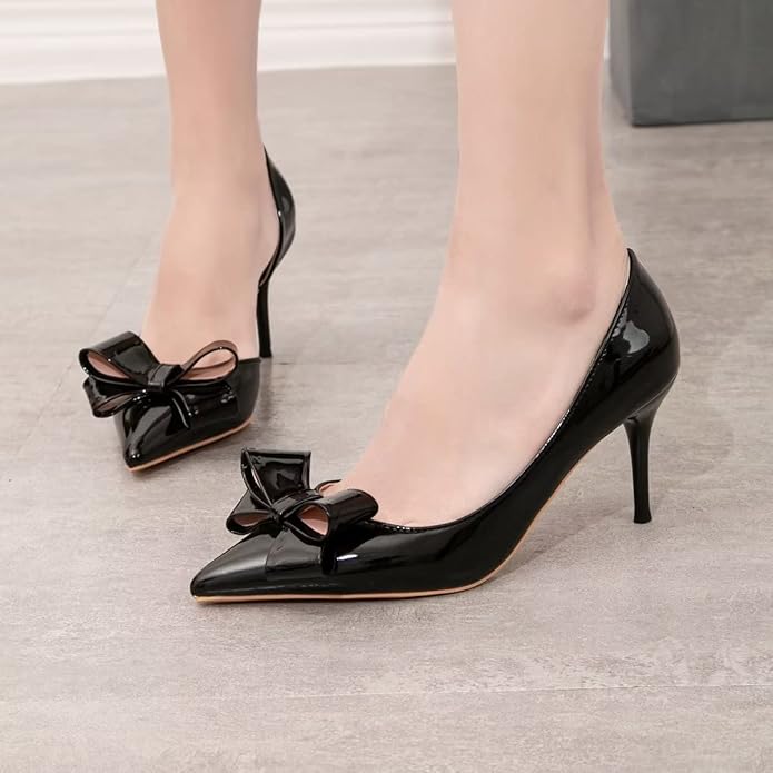 Black Bow Side Hollow High Heels