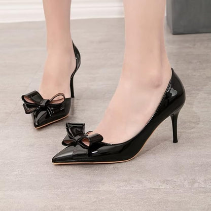 Black Bow Side Hollow High Heels