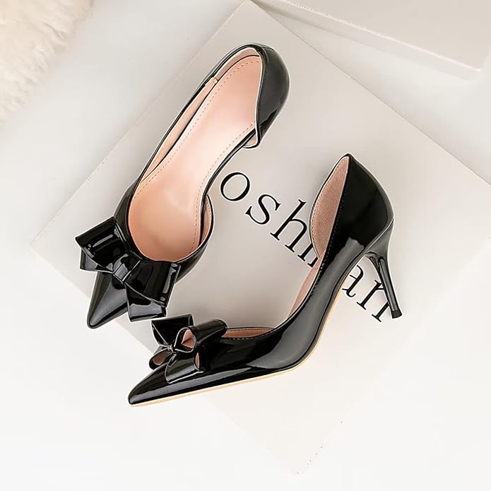Black Bow Side Hollow High Heels