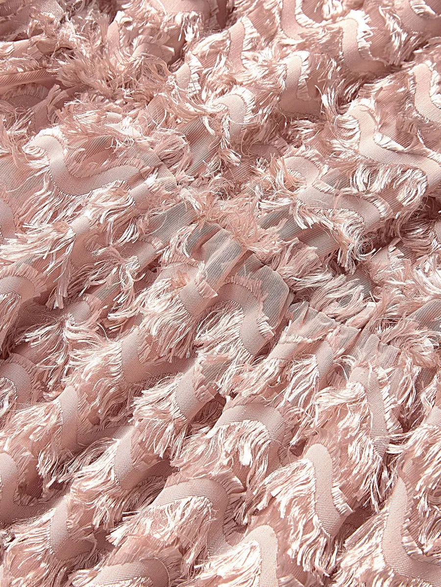 Layered Fringe Embellished Flounce Sleeve Bardot Dress Periwinkley Shop