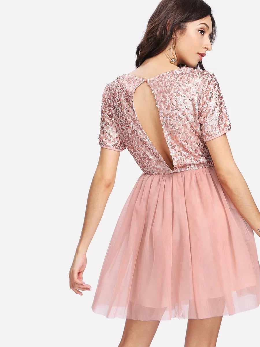 Open Back Sequin Bodice Dress Periwinkley Shop