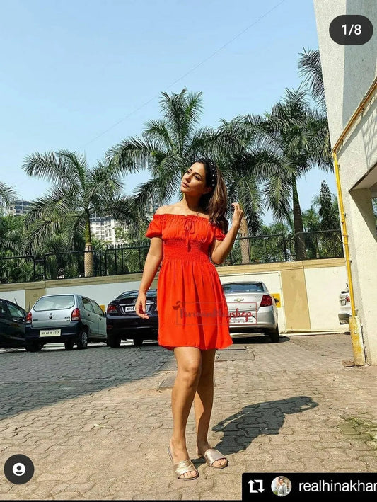 Ruffle Trim Shirred Waist Bardot Dress Periwinkley Shop