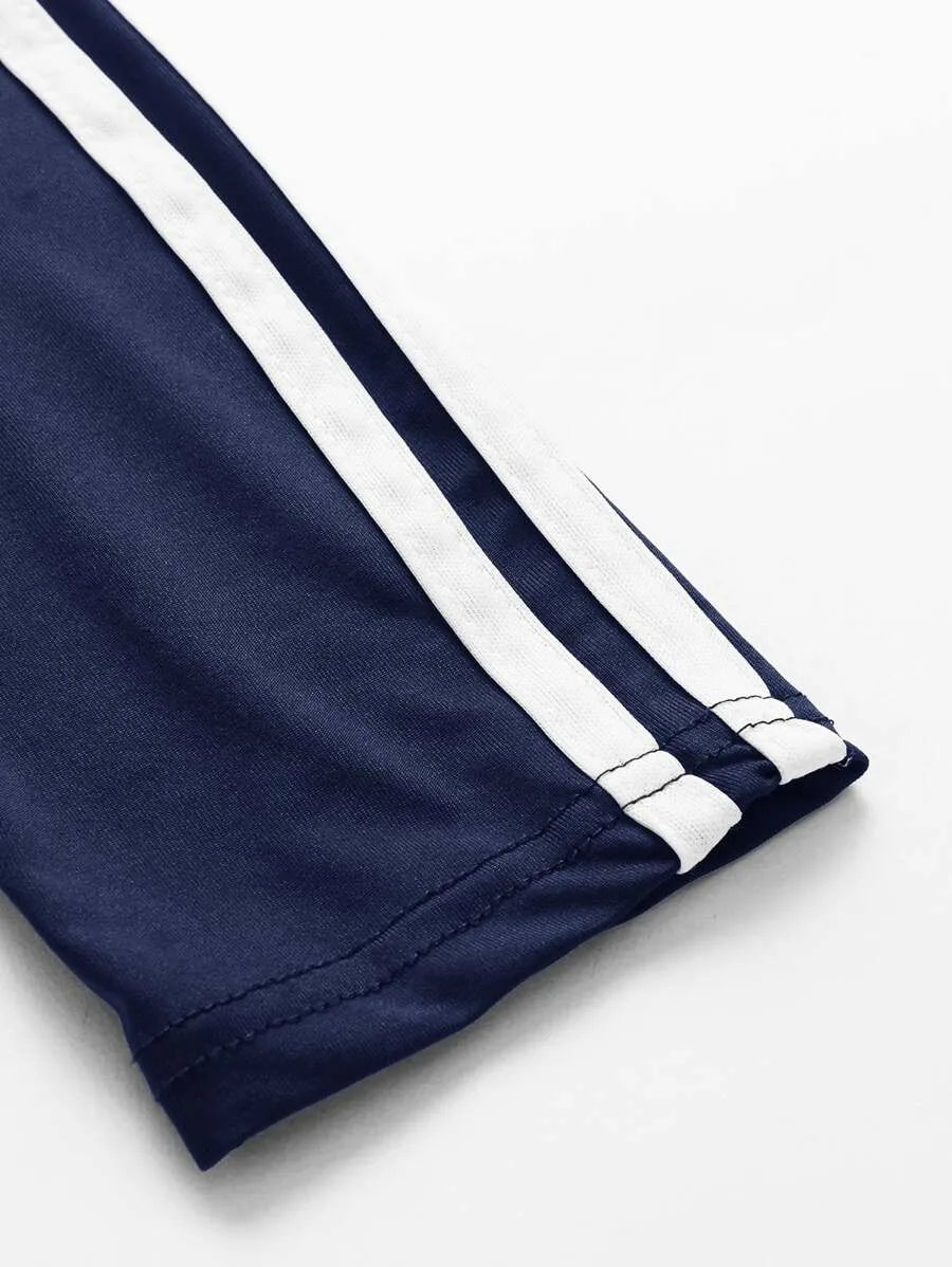 Contrast striped tape  side top with pants Periwinkley Shop