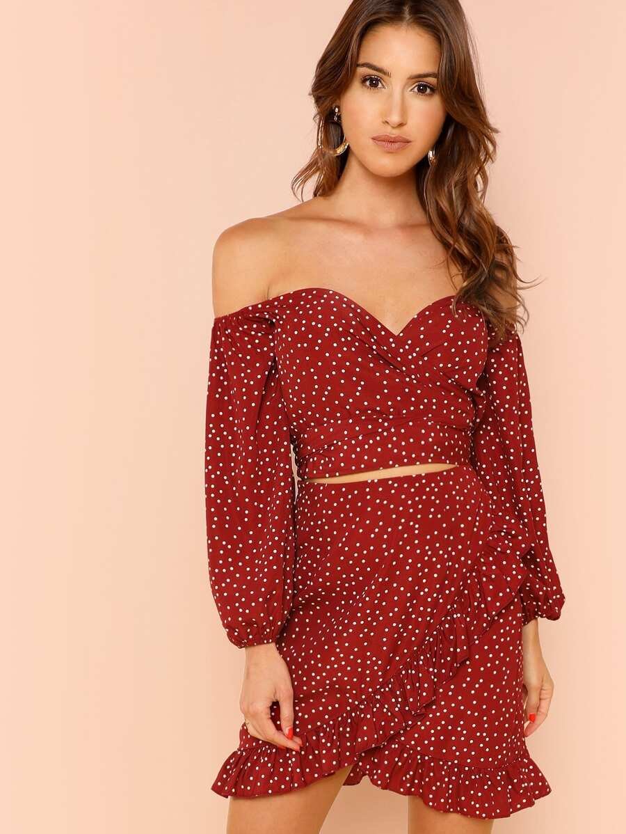 Off Shoulder Puff Sleeve Top and Ruffle Skirt Set Periwinkley Shop