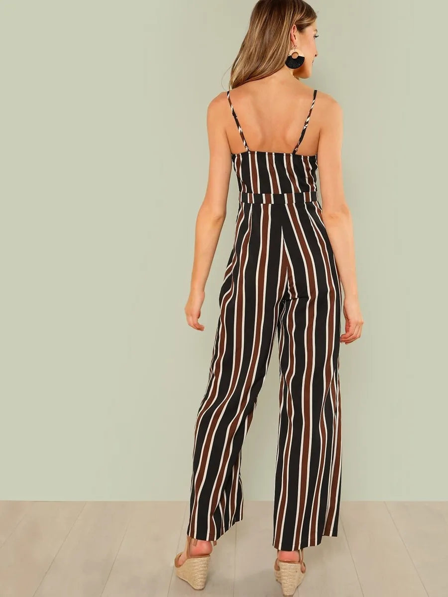 O-Ring Zip Front Striped Cami Jumpsuit Periwinkley Shop
