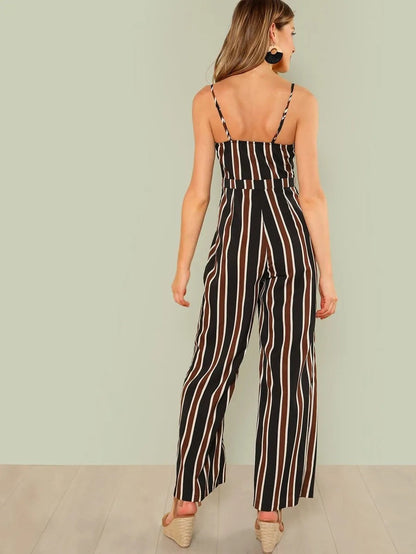 O-Ring Zip Front Striped Cami Jumpsuit Periwinkley Shop