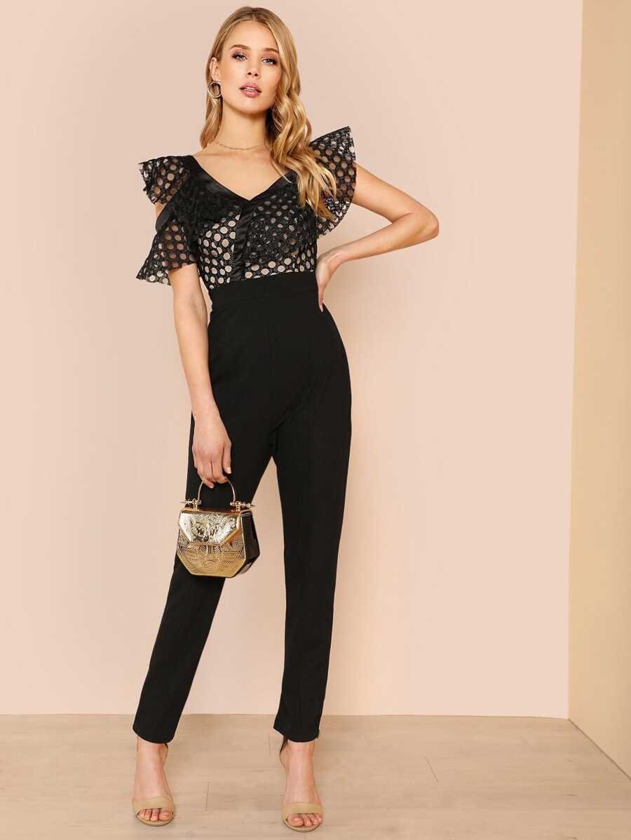 Asymmetrical Neck Circle Cut Flounce Jumpsuit Periwinkley Shop