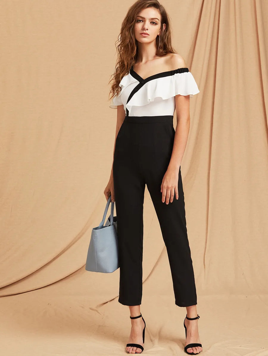 Ruffle Asymmetric Shoulder Tailored Jumpsuit Periwinkley Shop