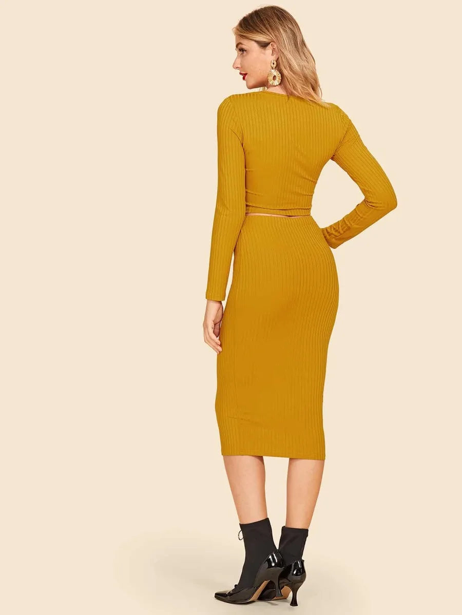 Rib Knit Crop Tee & Pencil Skirt Set Periwinkley Shop