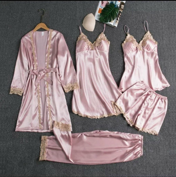 Emily Summer Pajama 5 Piece loungewear, Night suit Set -Pink Periwinkley Shop