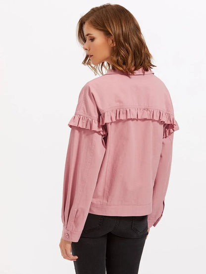 Drop Shoulder Frill Detail Jacket Periwinkley Shop