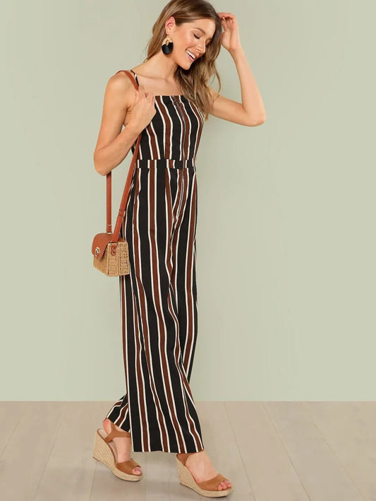 O-Ring Zip Front Striped Cami Jumpsuit Periwinkley Shop
