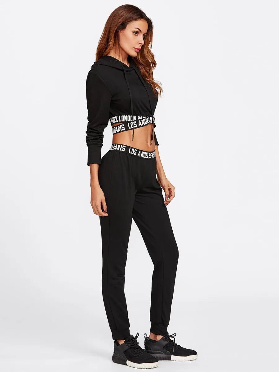 Printed Cross Strap Detail Hoodie & Sweatpants Set Periwinkley Shop