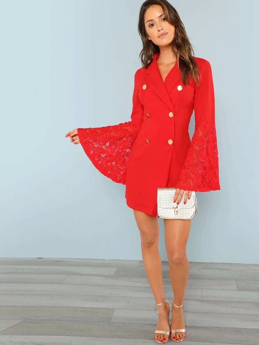 Lace Trim Sleeve Double Breasted Wrap Dress Periwinkley Shop