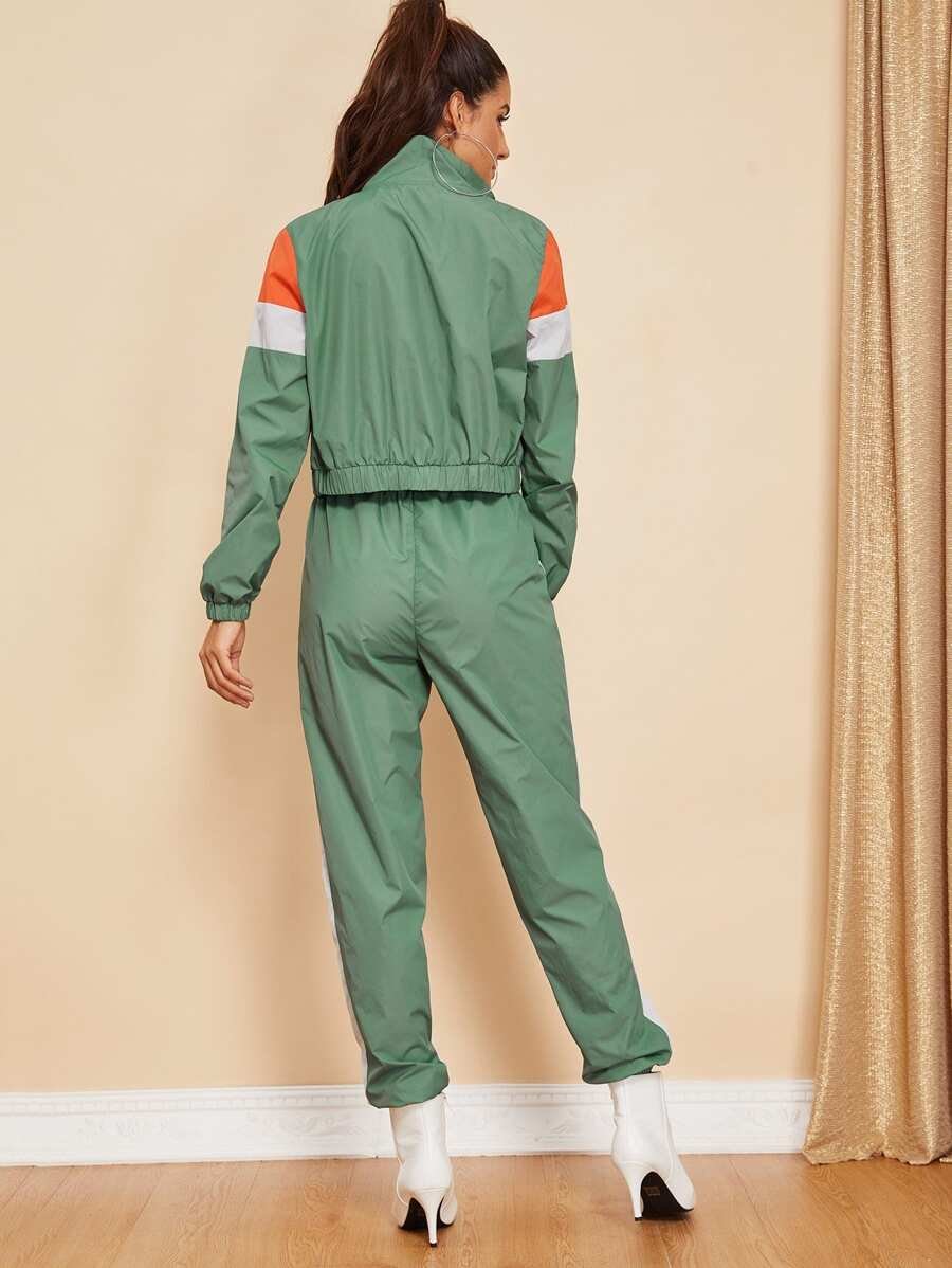 Zip Up Color Block Jacket & Pants Set Periwinkley Shop
