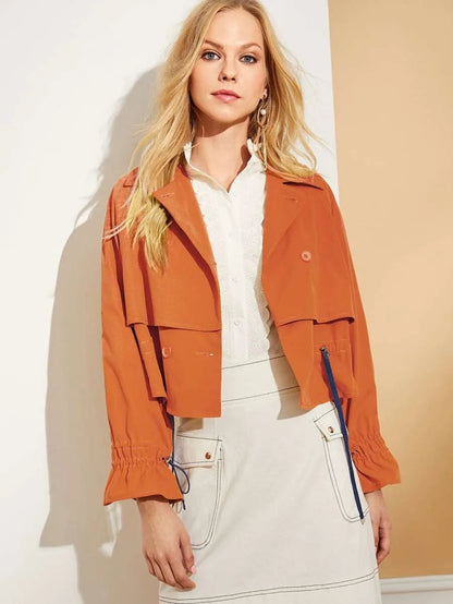 Drawstring Detail Double Layer Jacket Periwinkley Shop