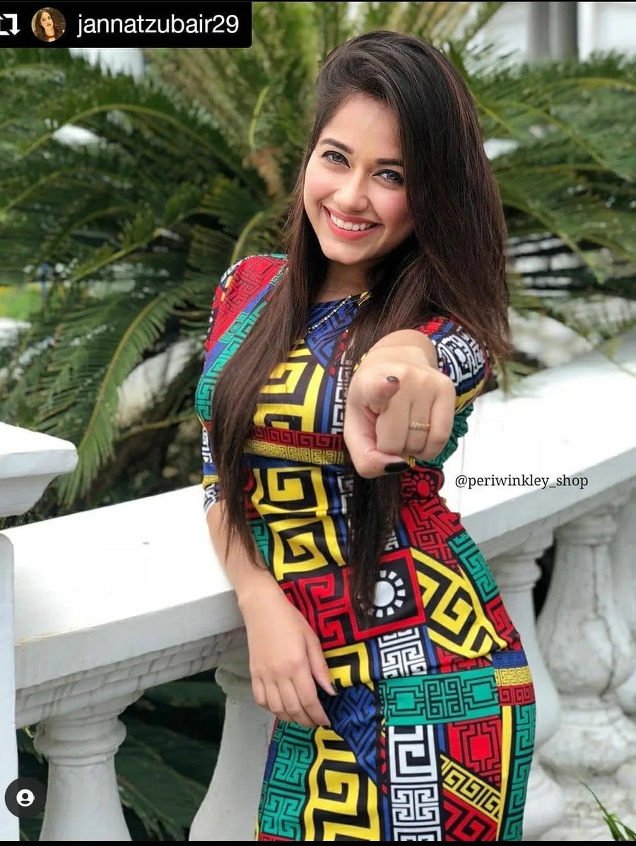 Greek Key Print Slim Fit Dress Periwinkley Shop
