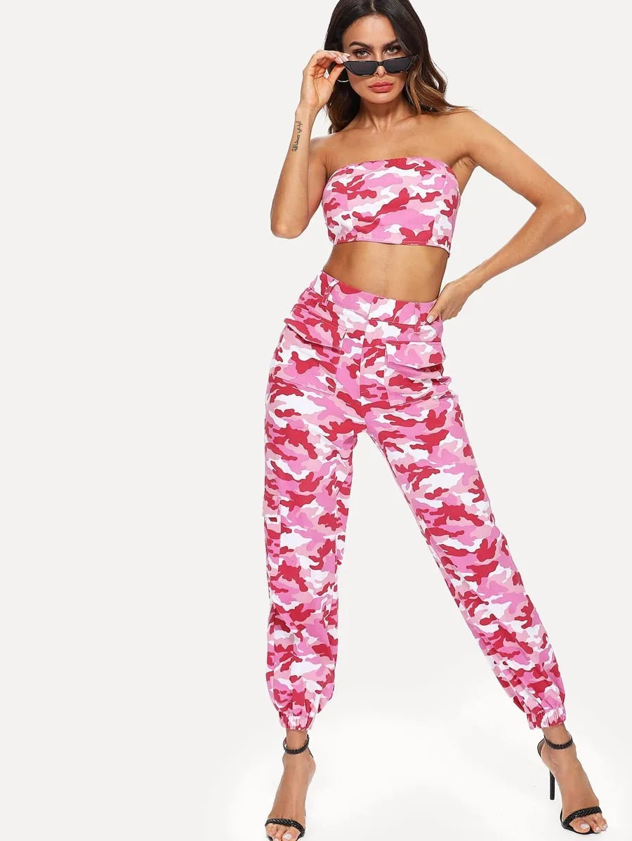 Camouflage Bandeau Top & Pants Co-Ord Periwinkley Shop