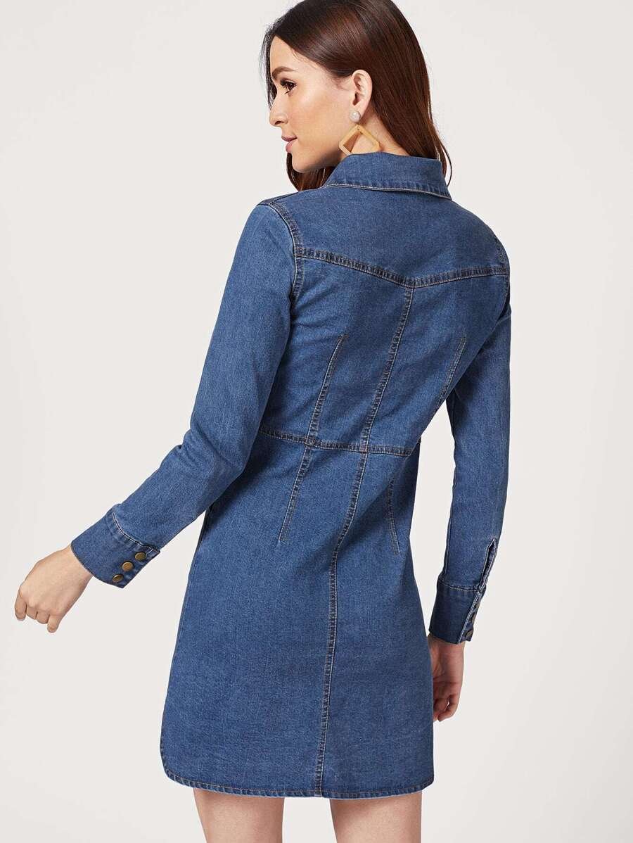 Single Breasted Denim Shirt Dress Periwinkley Shop