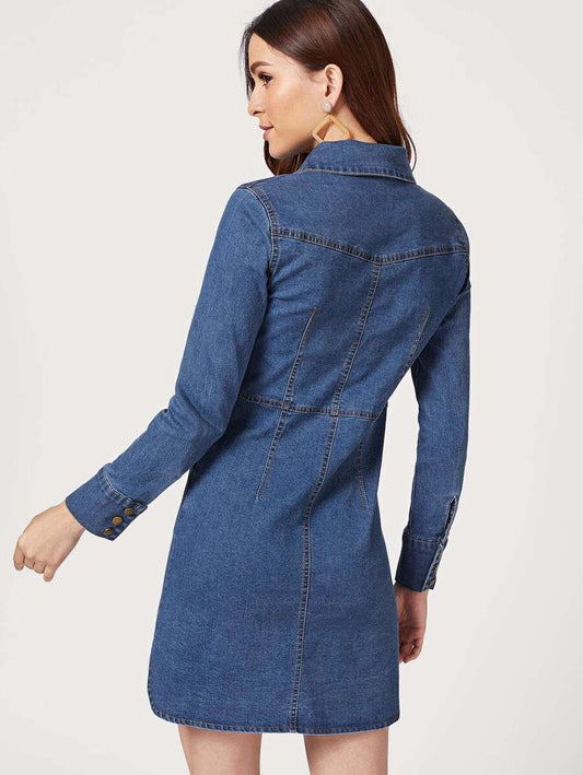 Single Breasted Denim Shirt Dress Periwinkley Shop