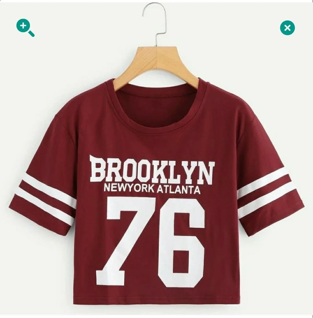 Letter Print Crop T-Shirt Periwinkley Shop