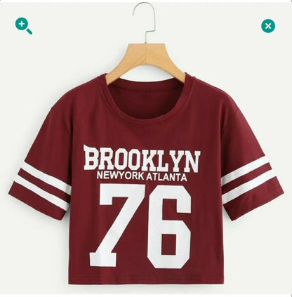 Letter Print Crop T-Shirt Periwinkley Shop