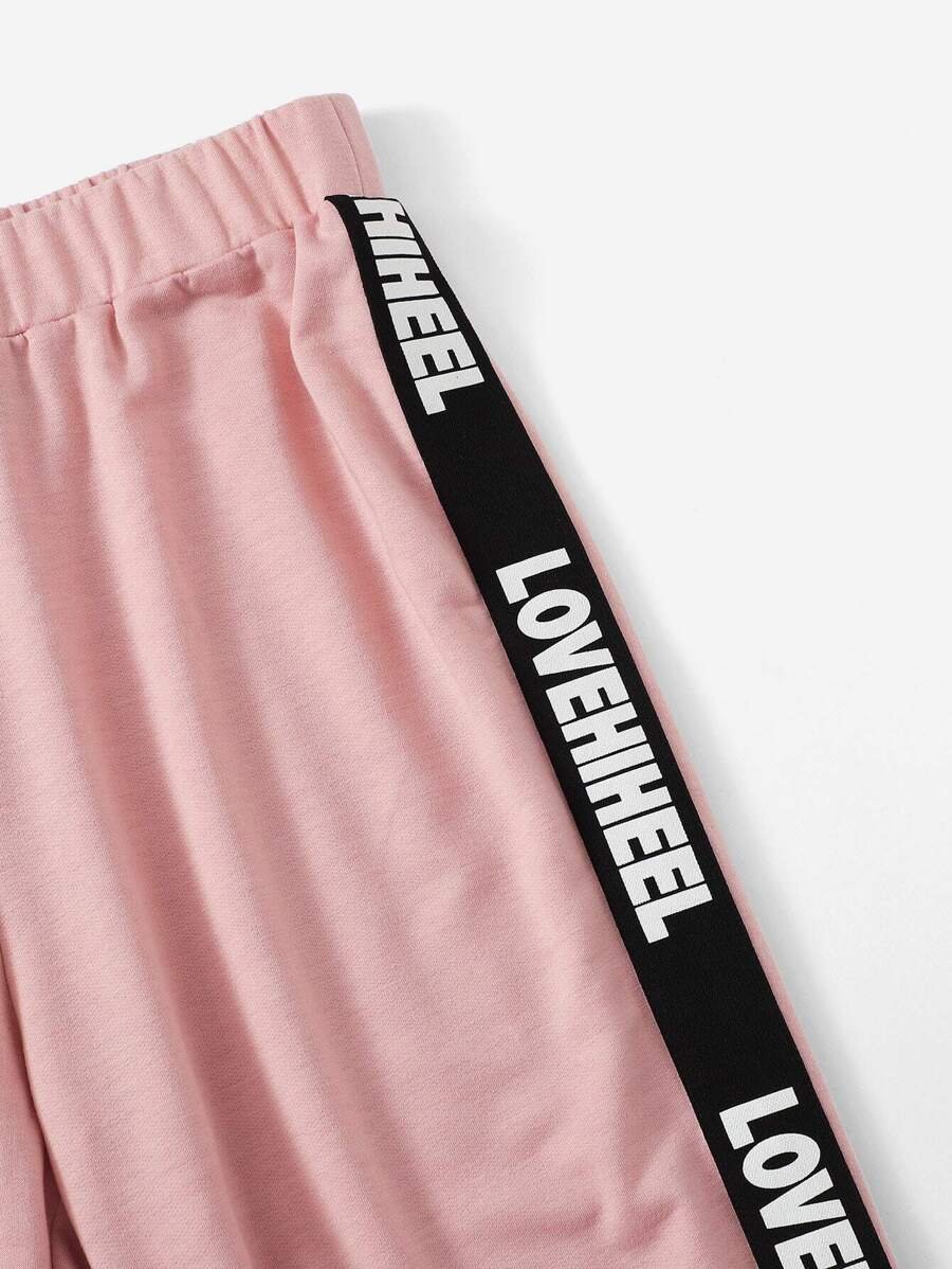 Contrast Letter Tape Side Pullover & Pants Set Periwinkley Shop