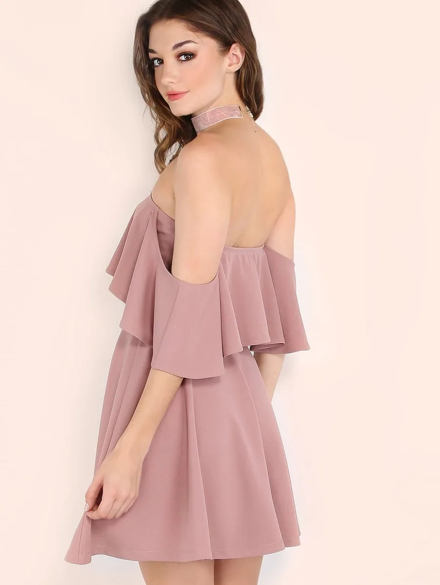 Ruffle Bardot Skater Dress Periwinkley Shop