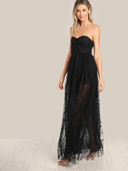 Star Flock Mesh Overlay Strapless Bustier Dress Periwinkley Shop