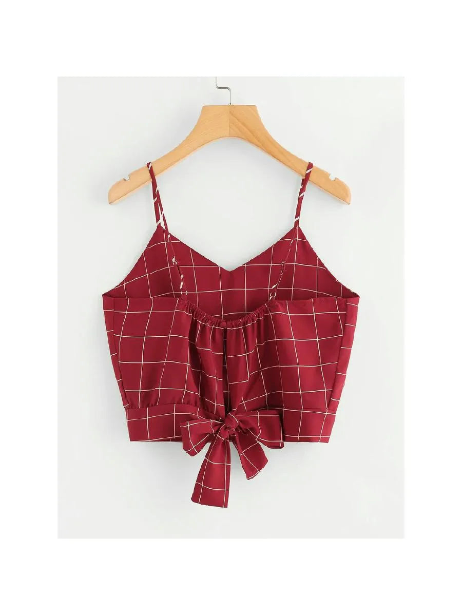 Checked Tie Back Crop Cami Top Periwinkley Shop