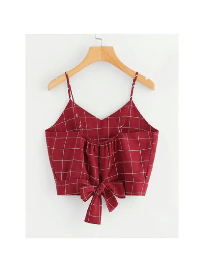 Checked Tie Back Crop Cami Top Periwinkley Shop
