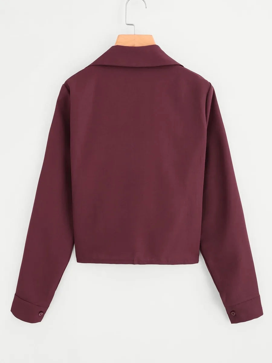 Embroidery Knotted Hem Shirt Periwinkley Shop