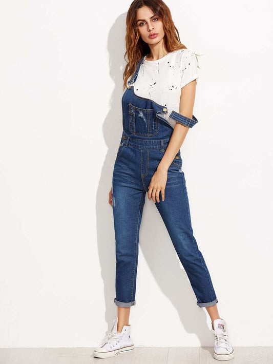 Ripped Denim Dungarees With Pocket Periwinkley Shop