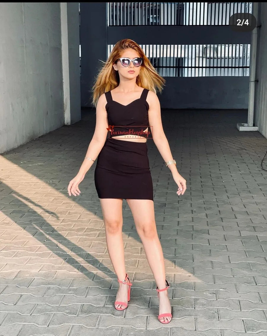 Criss-cross Slim Fitted Crop Tank Top & Skirt Set Periwinkley Shop