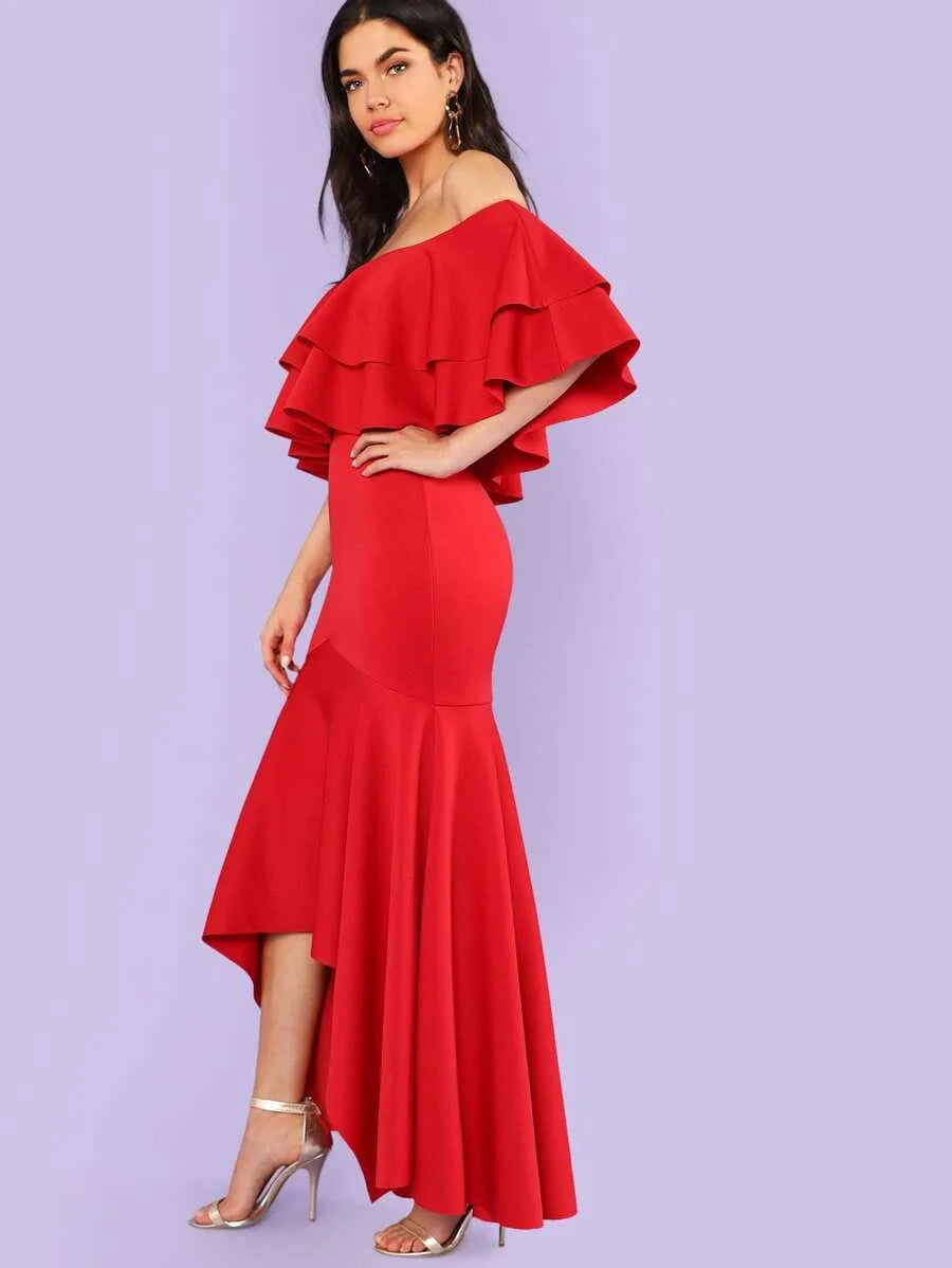 Tiered Flounce Fishtail Off Shoulder Prom Dress Periwinkley Shop