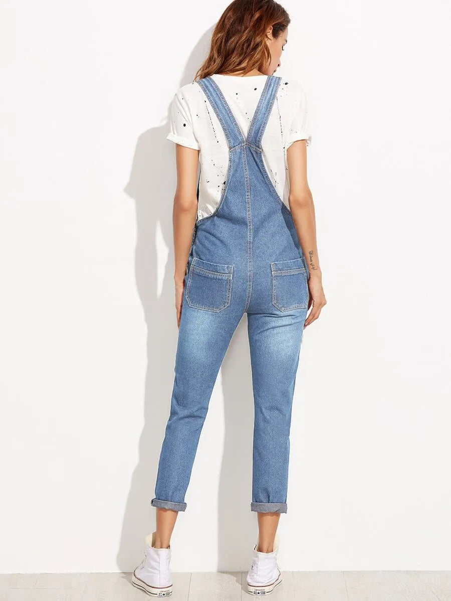 Ripped Dungarees With Pocket Periwinkley Shop