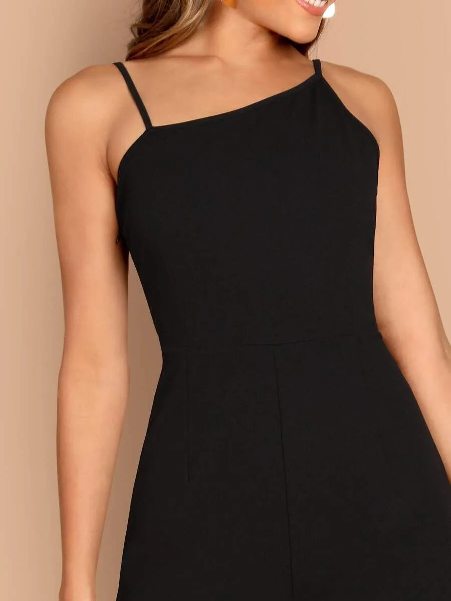 Asymmetric Shoulder Wide Leg Jumpsuit Periwinkley Shop