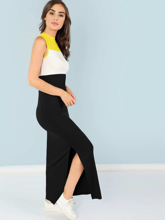 Cut & Sew Split Maxi Dress Periwinkley Shop