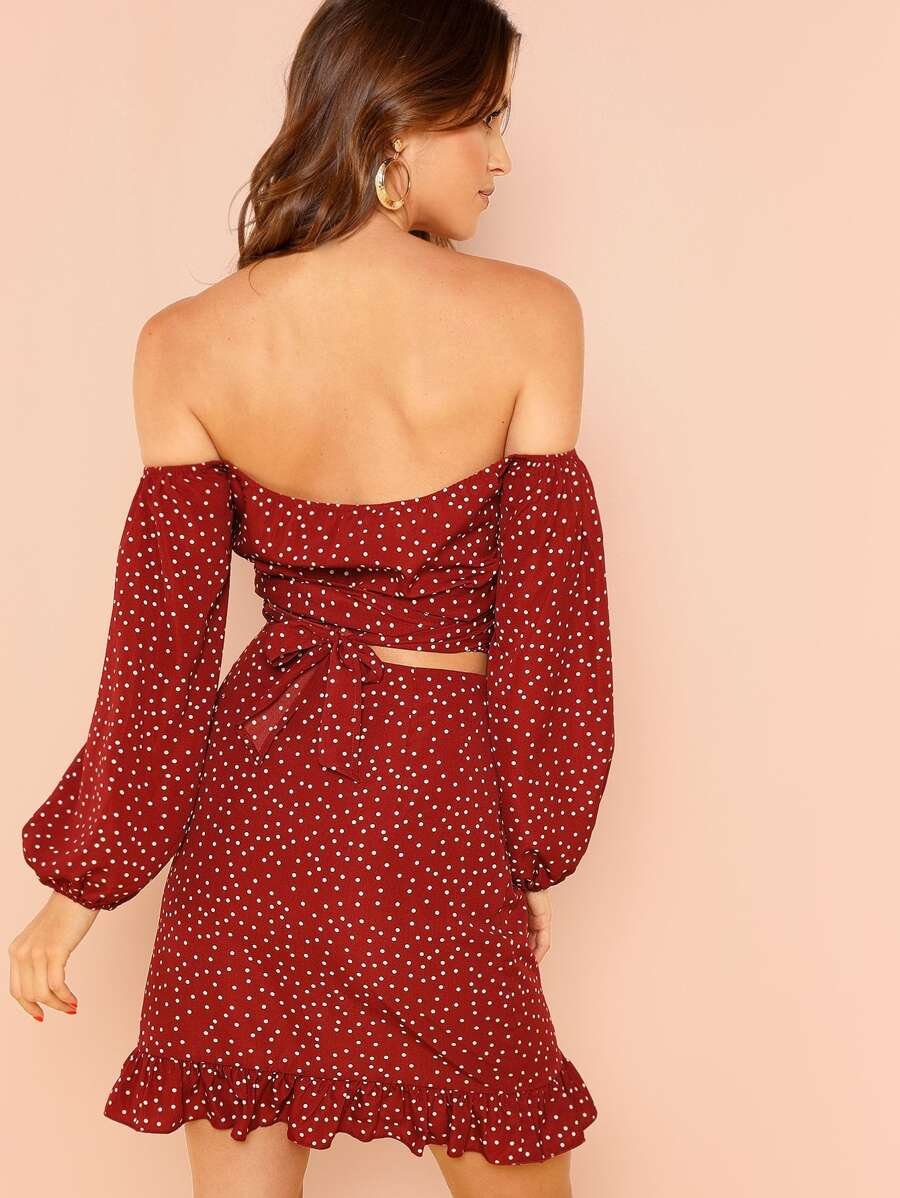 Off Shoulder Puff Sleeve Top and Ruffle Skirt Set Periwinkley Shop
