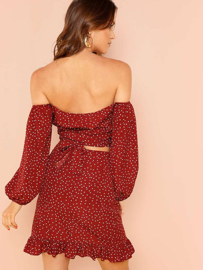 Off Shoulder Puff Sleeve Top and Ruffle Skirt Set Periwinkley Shop