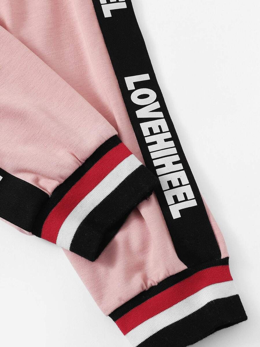 Contrast Letter Tape Side Pullover & Pants Set Periwinkley Shop