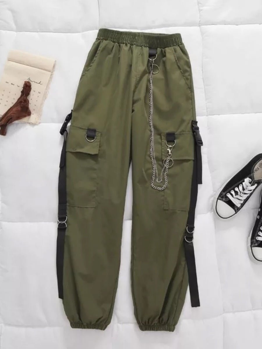 Side Pocket Ribbon Belt Strap Cargo streetwear pant Periwinkley Shop