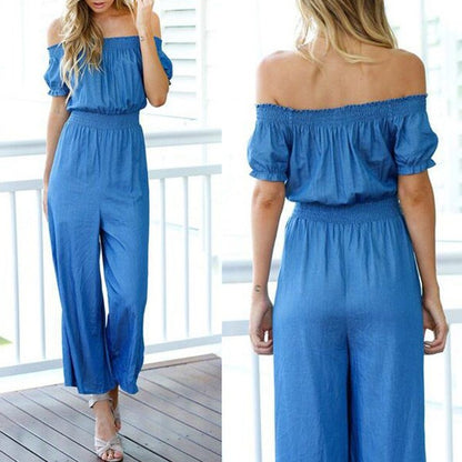Women  Slash Neck Collar Jumpsuit