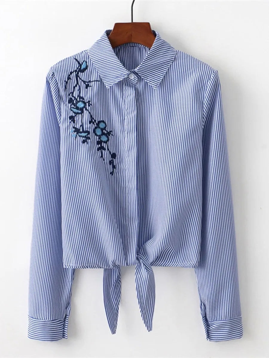 Floral Embroidered striped shirt Periwinkley Shop